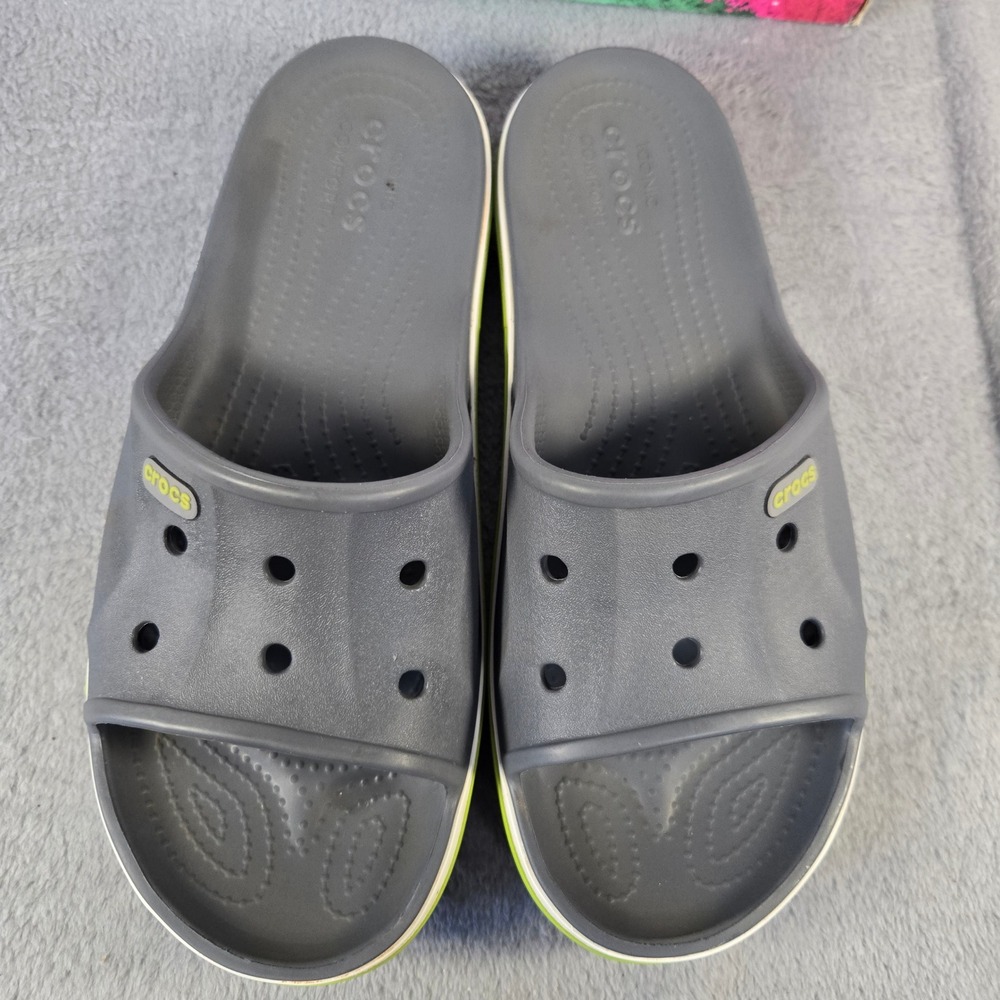 Crocs Crocband III Slide Sandals Charcoal Grey Lime Green Womens 9 Mens 7